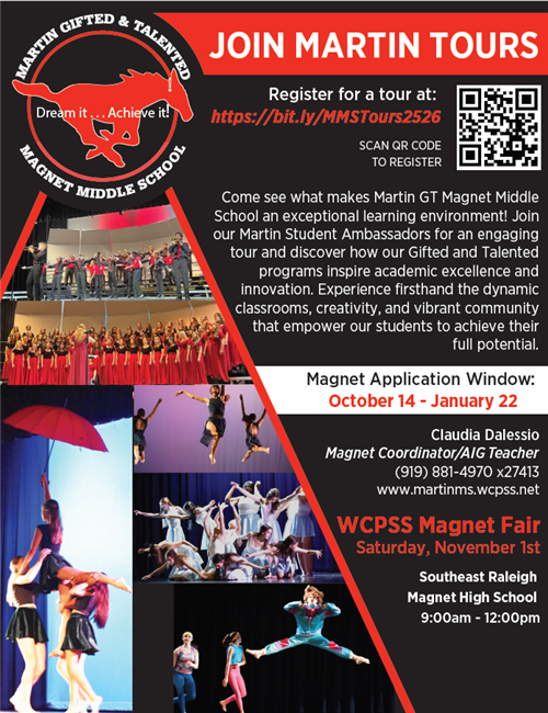 A flyer showing how to sign up for school tours.